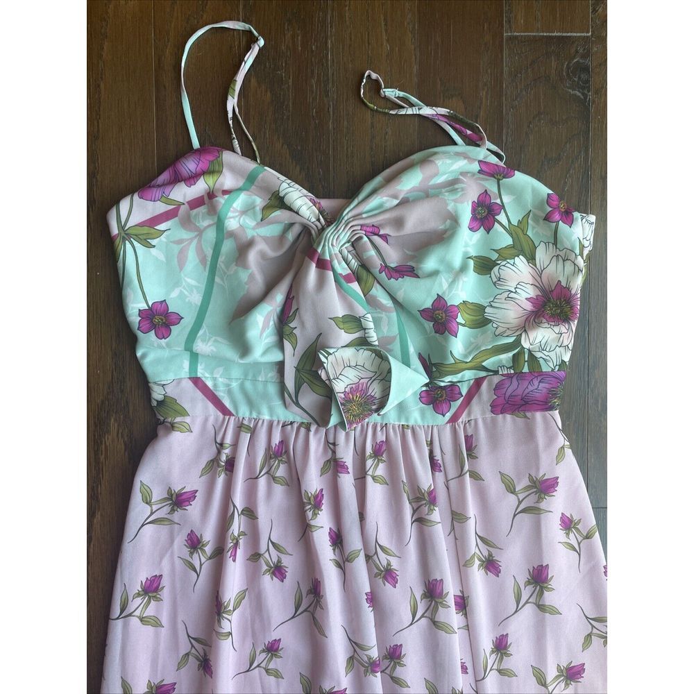 Belle Badgley Mischka Women's Pink Teal Floral Sleeveless Maxi Dress Size 8 - Picture 2 of 12